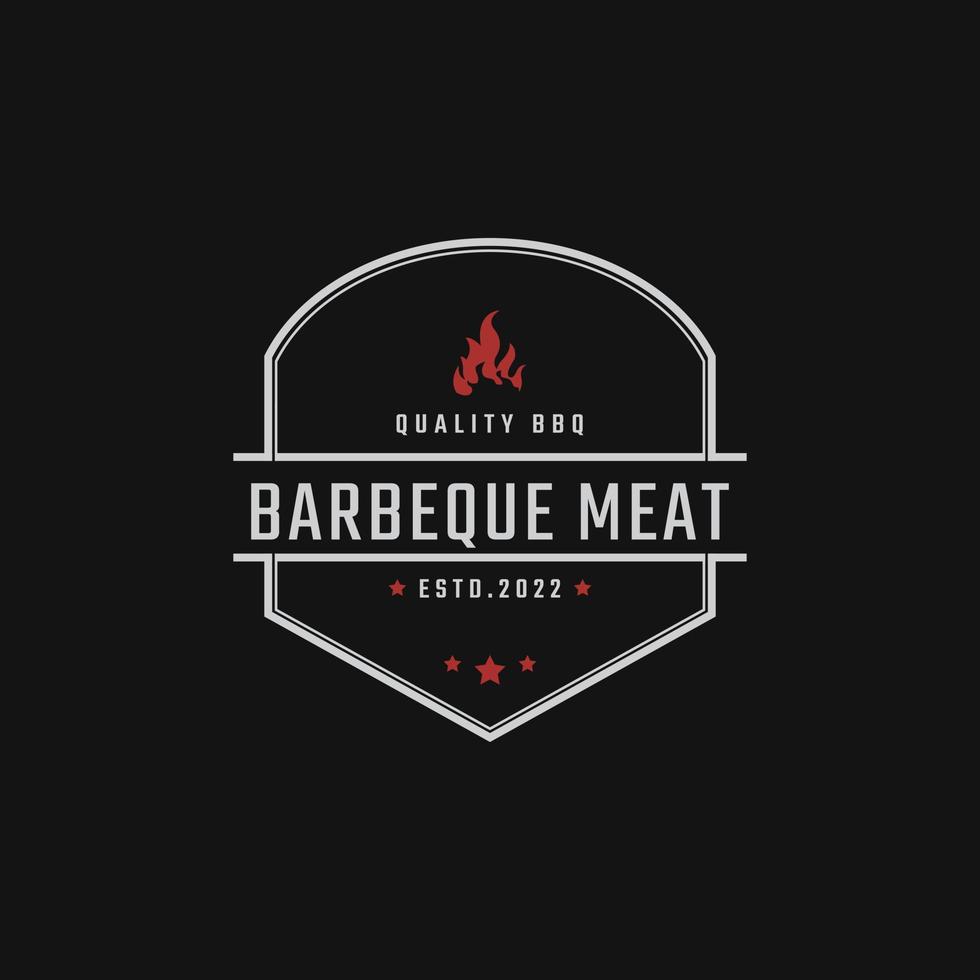 emblema de placa retro vintage sello rústico con llama de fuego para el diseño de logotipo de barbacoa tradicional barbacoa estilo lineal vector