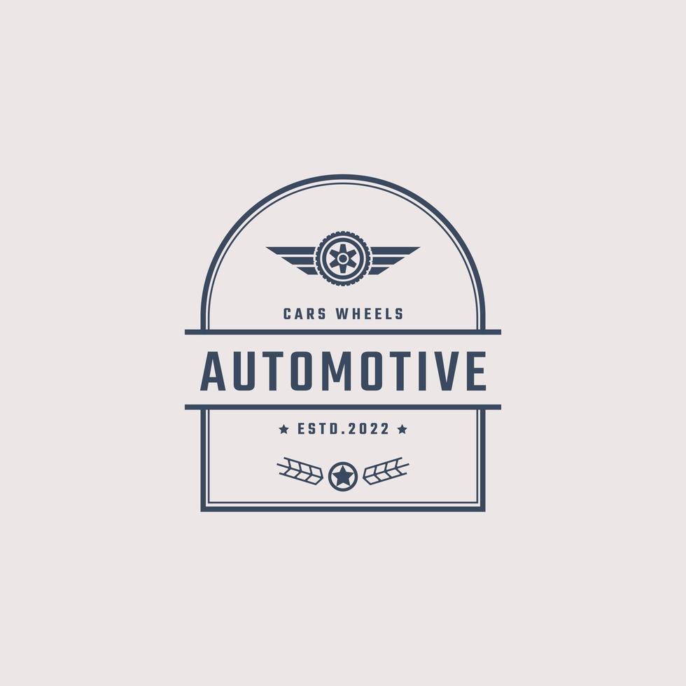 Vintage Retro Badge Emblem Logotype Car wheel Logo With Tire silhouette Design Linear Style vector