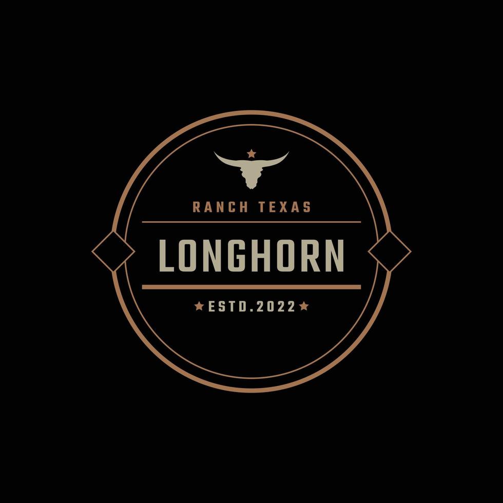 emblema de insignia retro vintage texas longhorn, estilo lineal de diseño de logotipo de ganado de toro del país occidental vector