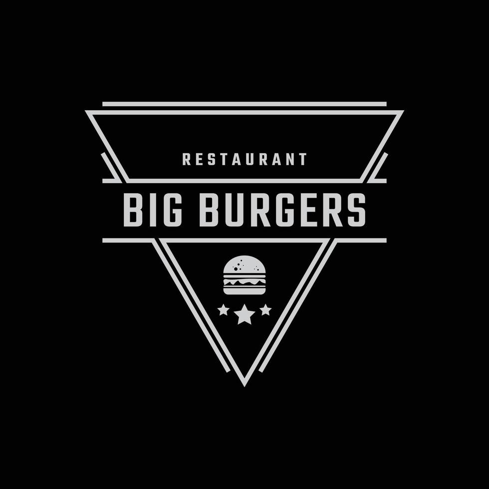 Vintage Retro Badge Emblem Ham Beef Patty Burger for Fast Food Restaurant Logo Design Linear Style vector