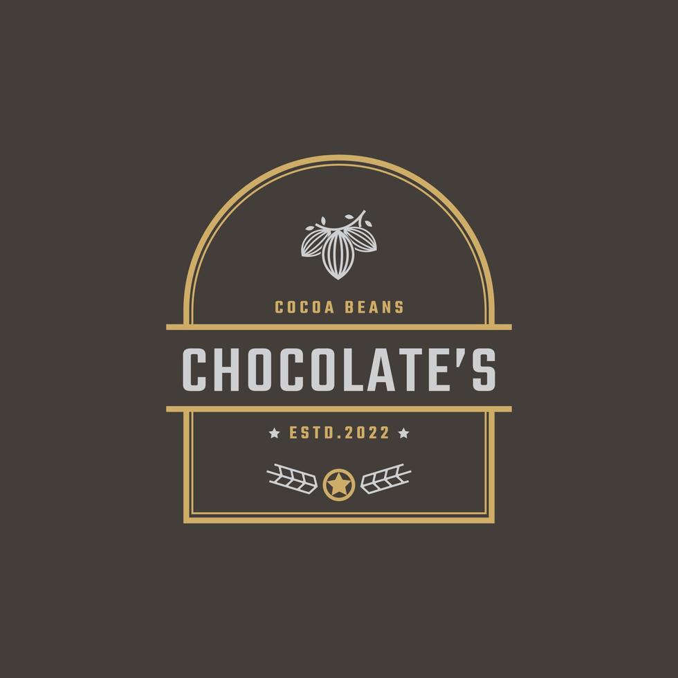 Vintage Retro Badge Emblem Chocolate with Cocoa Bean Logo Design Linear Style vector