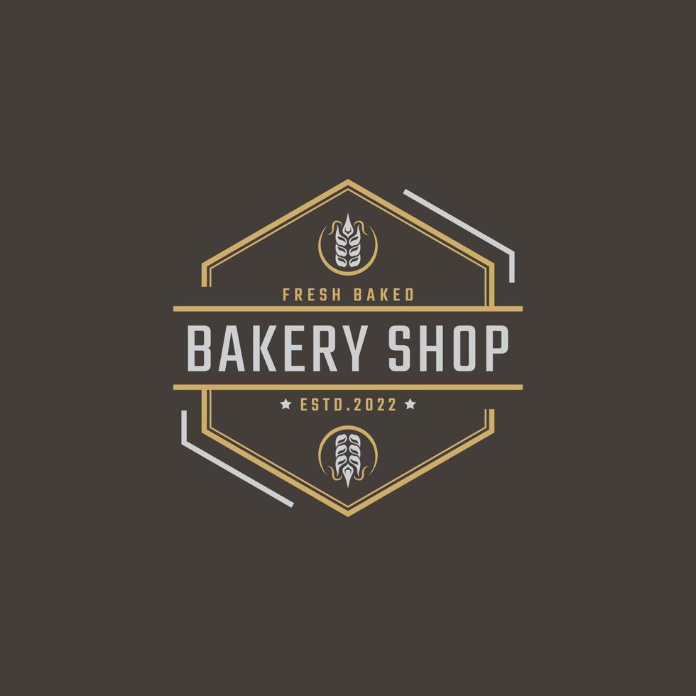 Vintage Retro Badge Emblem Logotype Bakery Ear Wheat Silhouette for Bakehouse Logo Design Linear Style vector