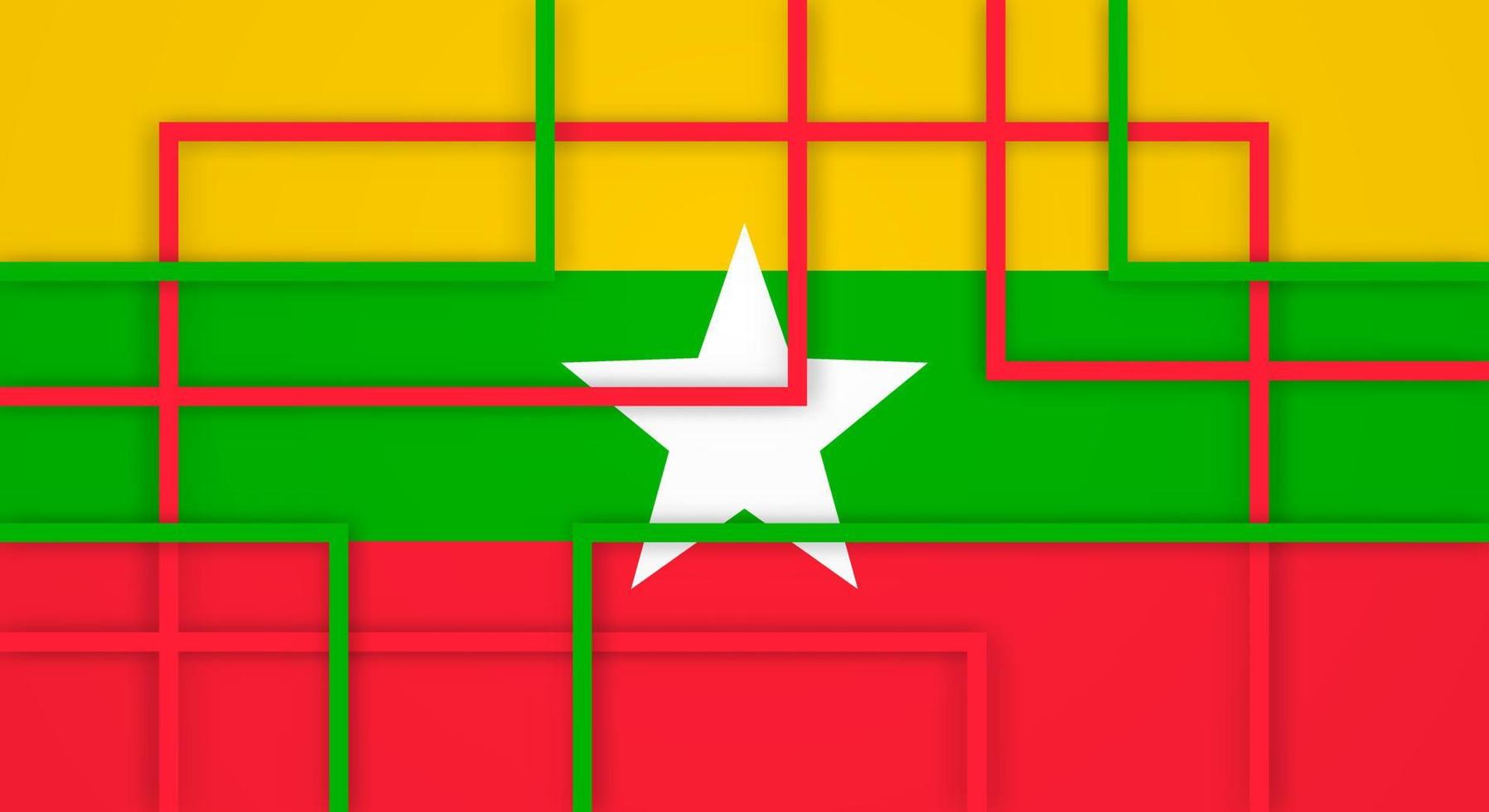 Abstract Geometric Square Stripes Lines Papercut Background with Flag of Myanmar vector