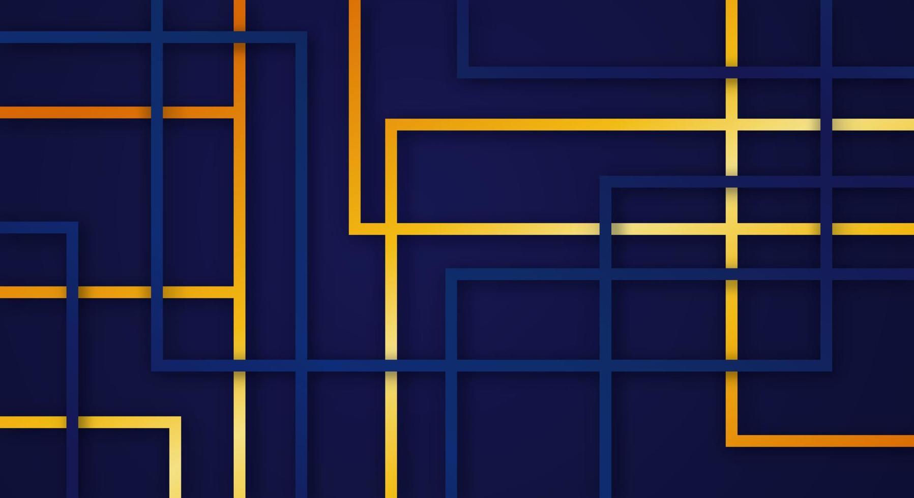 Abstract 3D Geometric Square Stripes Lines Paper cut Background with Dark Blue and Gold Colors Realistic Decoration Pattern vector