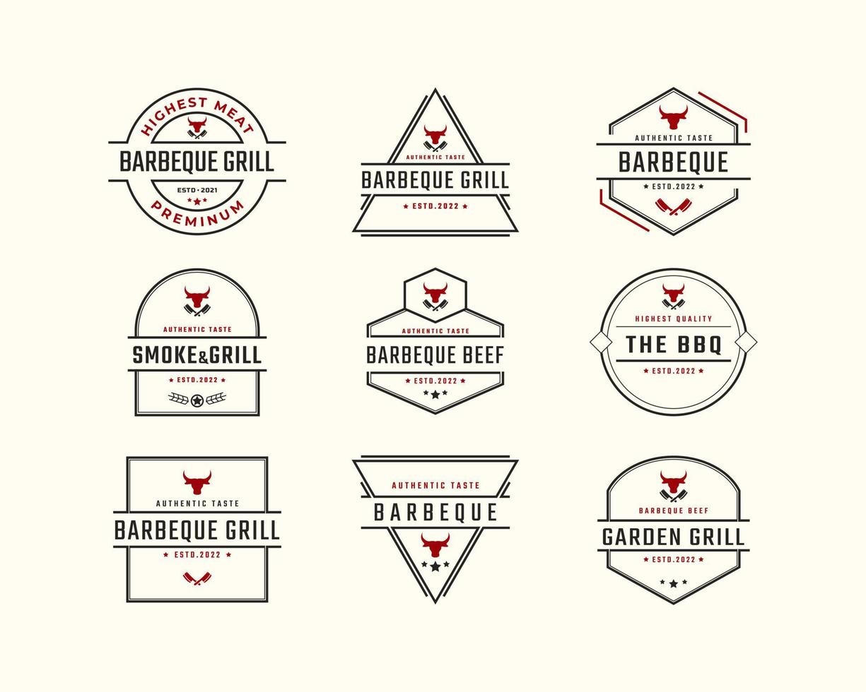 emblema de placa retro vintage parrilla de barbacoa rústica barbacoa, etiqueta de barbacoa sello logotipo diseño estilo lineal vector