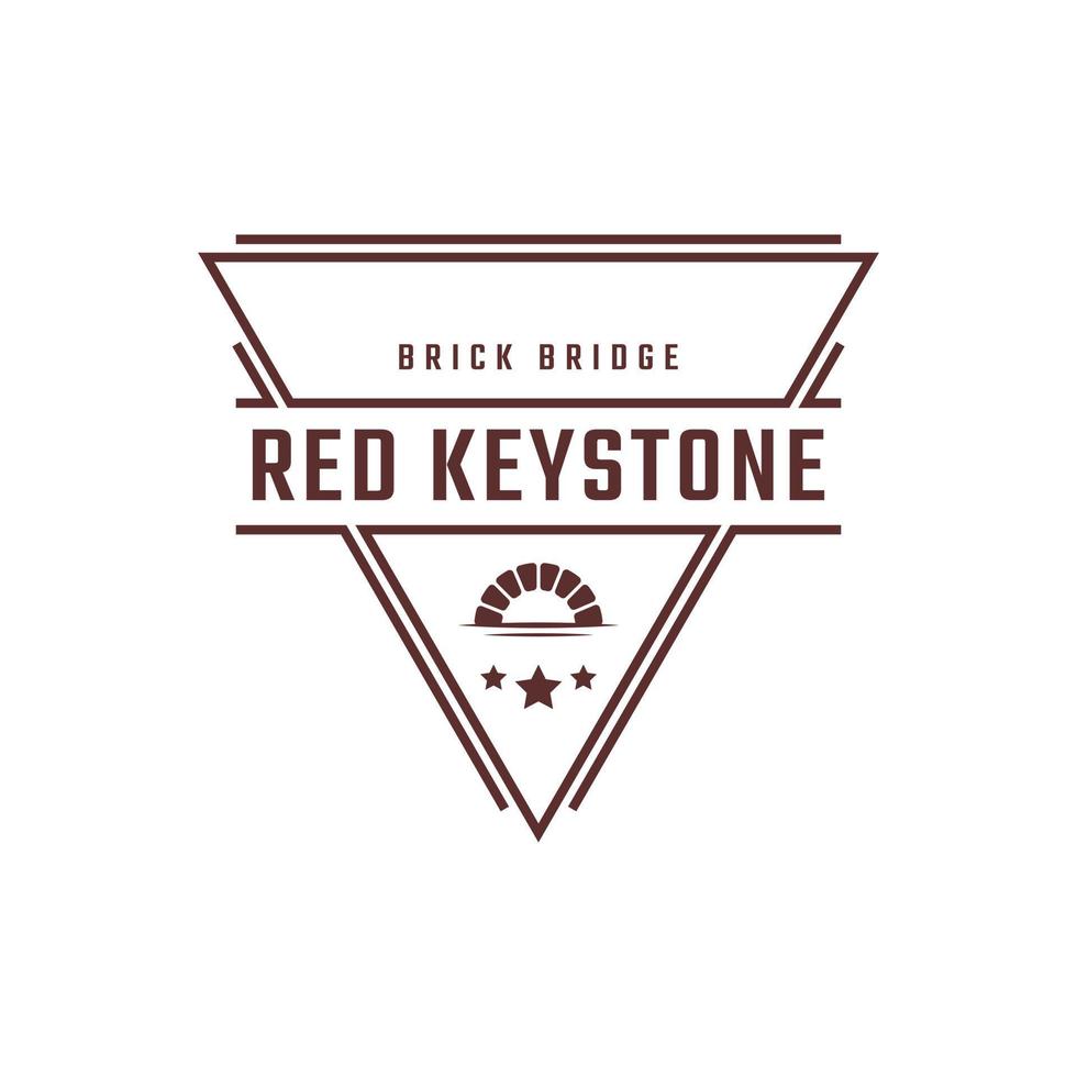 Vintage Retro Badge Emblem Keystone Canal Waterway Brick Bridge with River Creek Wave Logo Design Linear Style vector