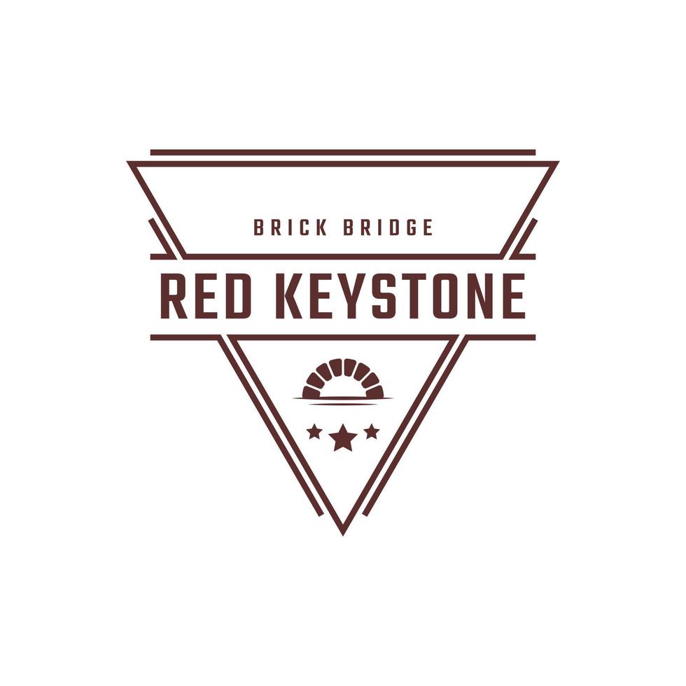 Vintage Retro Badge Emblem Keystone Canal Waterway Brick Bridge with River Creek Wave Logo Design Linear Style vector