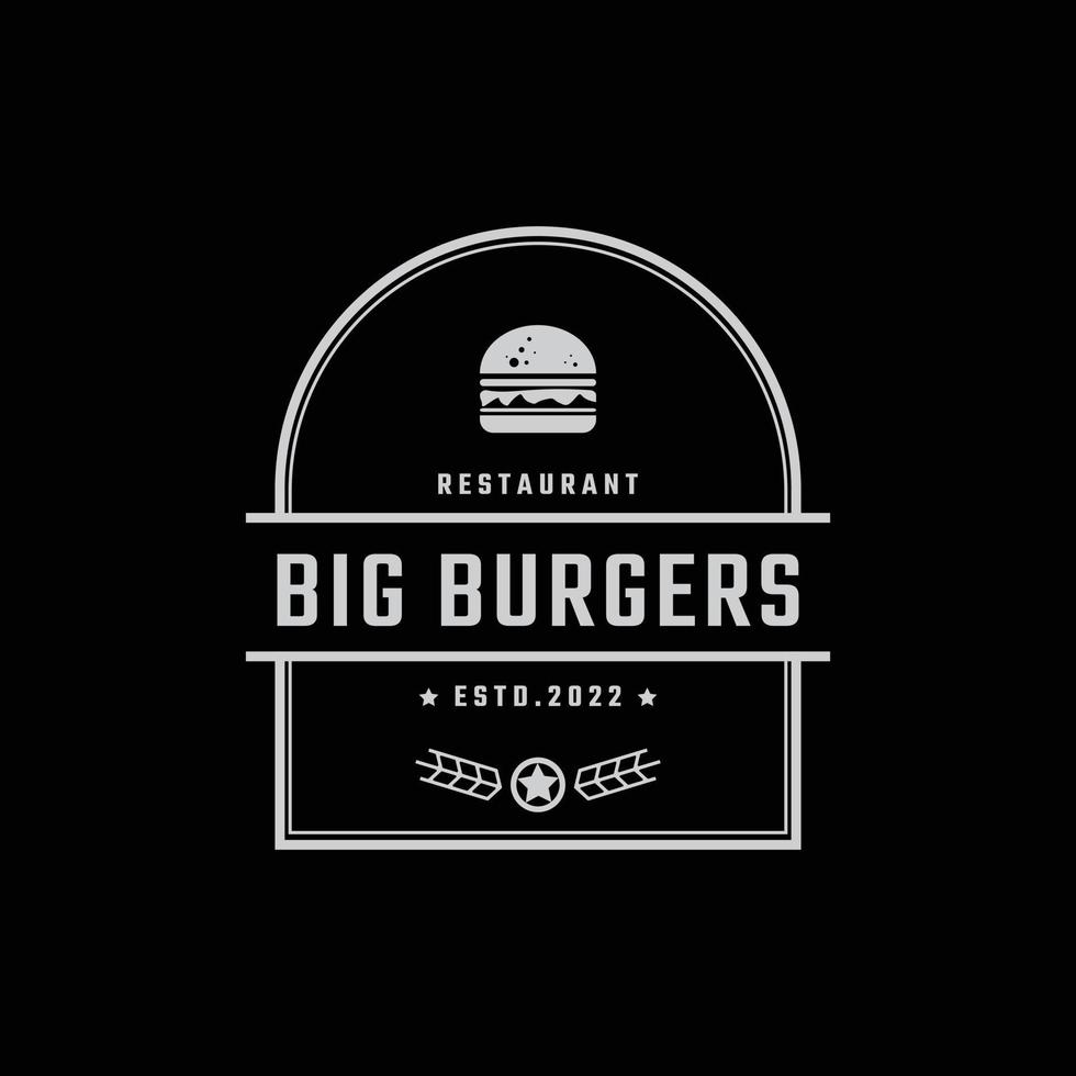 Vintage Retro Badge Emblem Ham Beef Patty Burger for Fast Food Restaurant Logo Design Linear Style vector