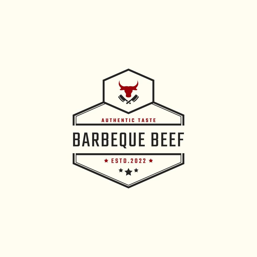 Vintage Retro Badge Emblem Rustic BBQ Grill Barbecue, Barbeque Label Stamp Logo Design Linear Style vector