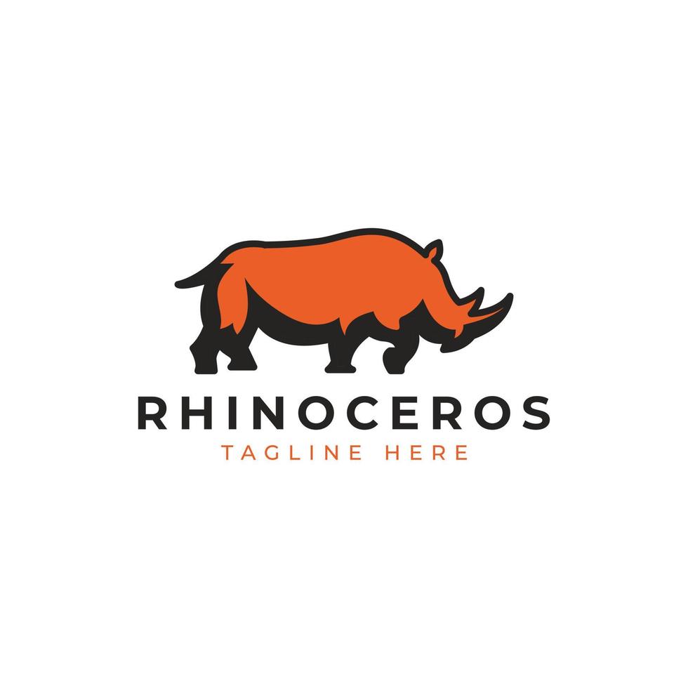 Rhino Logo Template Design. African Rhinoceros Flat Style Premium Vector