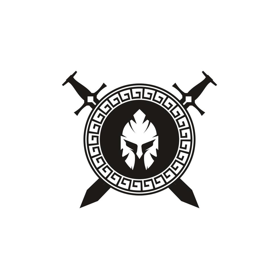 Spartan Helmet and Sword in Circle Shape Logo For Military, Armory, Team, Game, Gym and Fitness vector