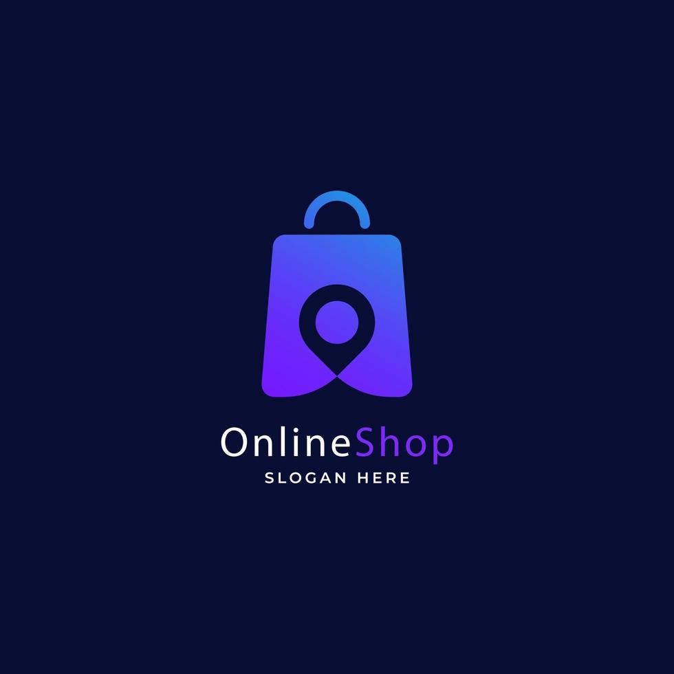 pin point shop con gradiente e-commerce online shop logo plantilla vector ilustración