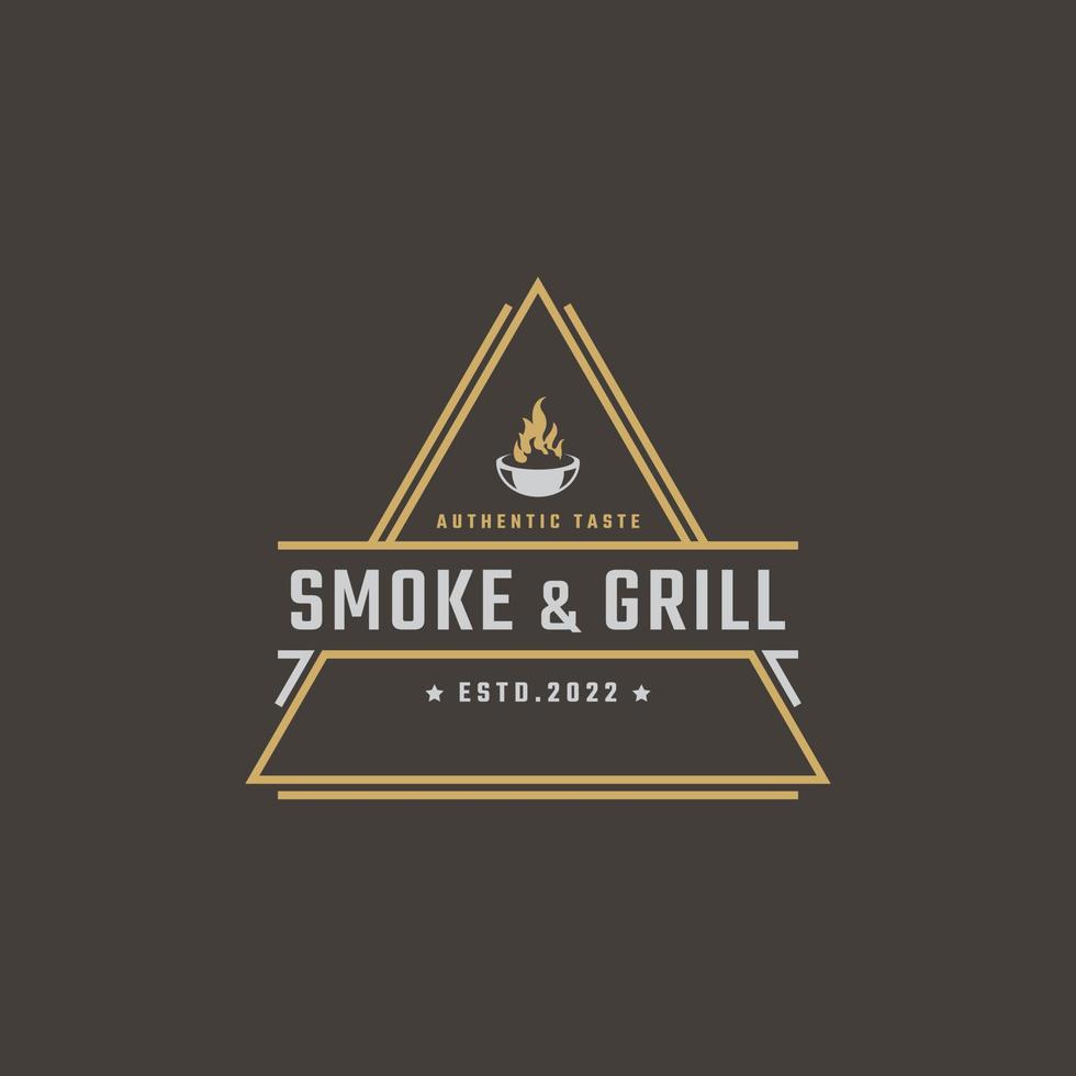 insignia retro vintage emblema parrilla barbacoa fuego llama diseño de logotipo estilo lineal vector