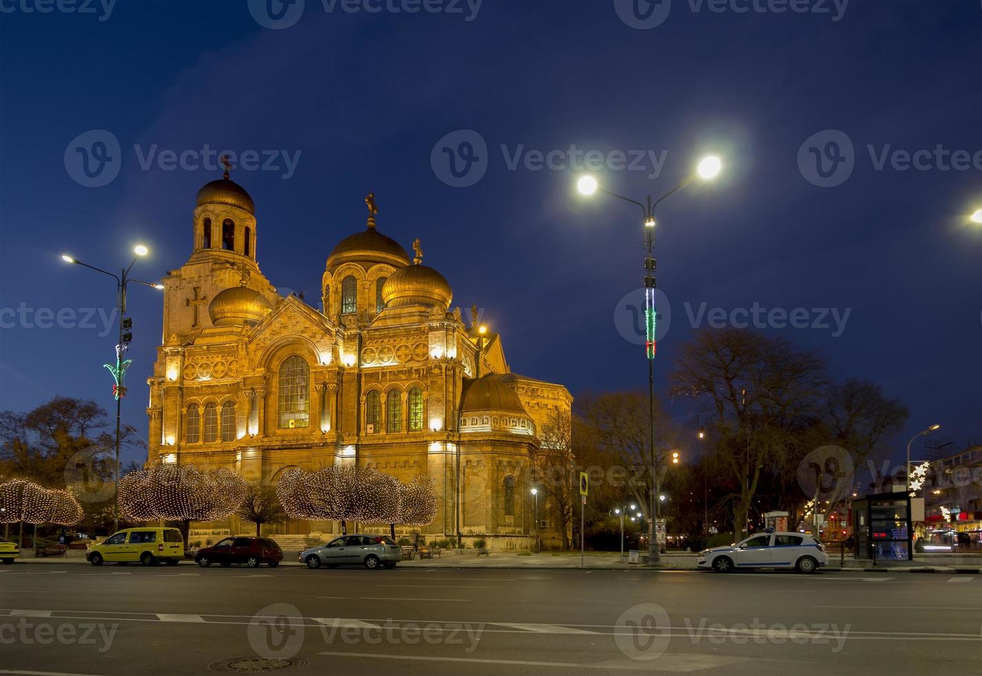 The Cathedral of the Assumption in Varna. illuminated at night. photo