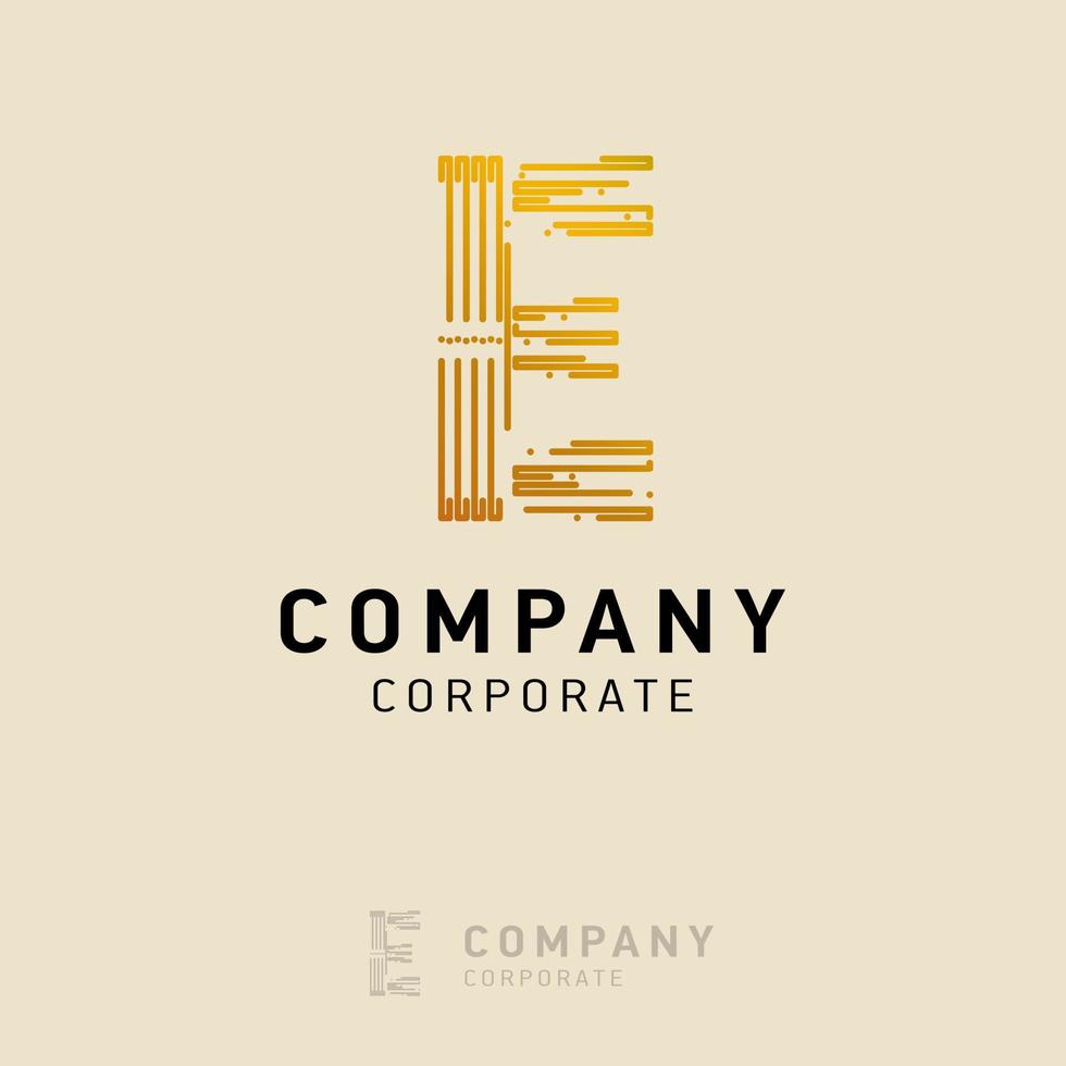 E company logo design with visiting card vector