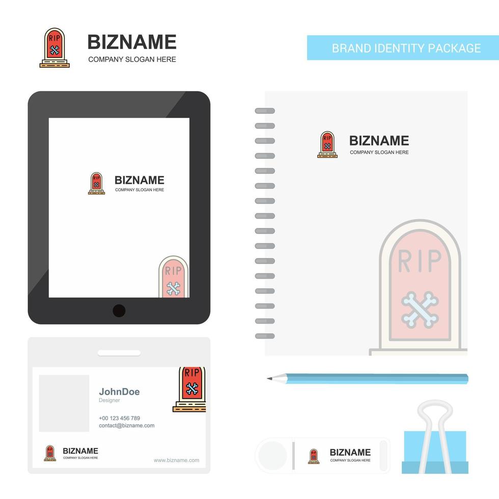 Grave Business Logo Tab App Diary PVC Employee Card and USB Brand Stationary Package Design Vector Template