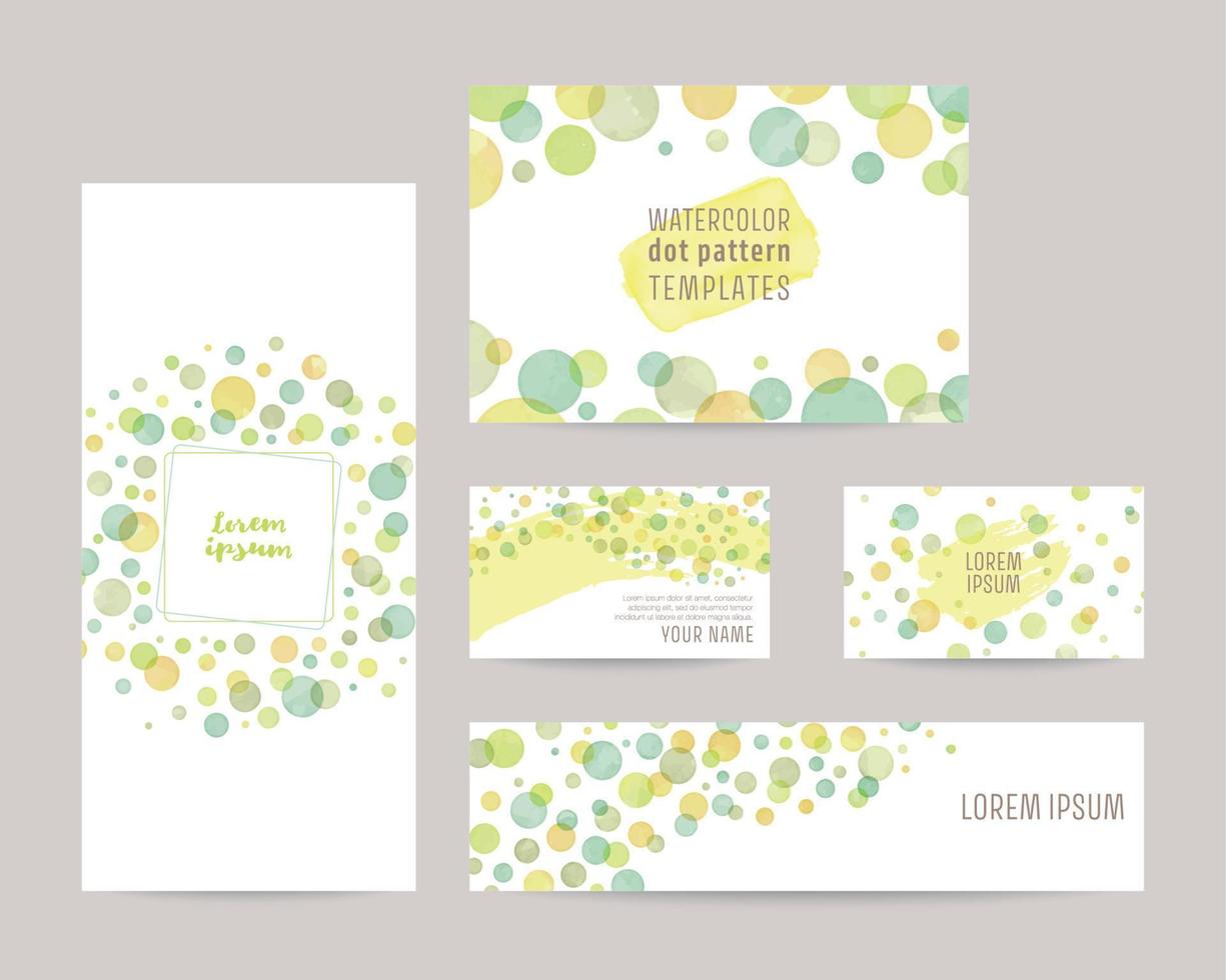 plantillas de patrones de puntos coloridos vectoriales de acuarela. cubierta de folleto, tarjeta, tarjetas de visita, banner -verde vector