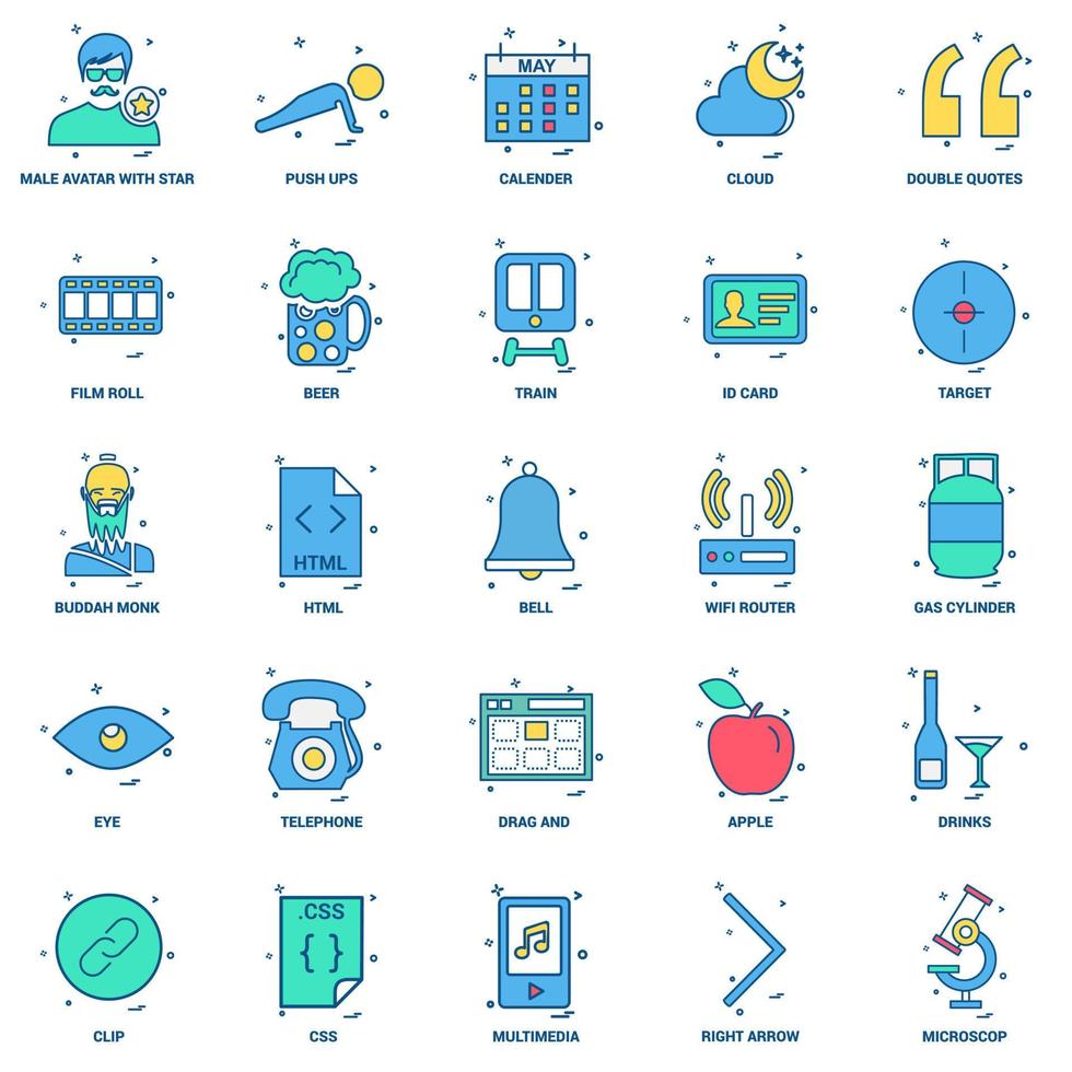 25 conjunto de iconos de color plano de mezcla de concepto de negocio vector