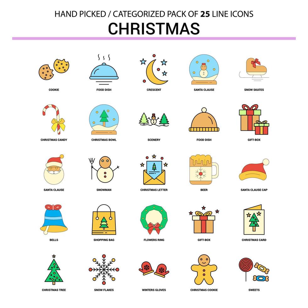 diseño de iconos de concepto de negocio de conjunto de iconos de línea plana de navidad vector