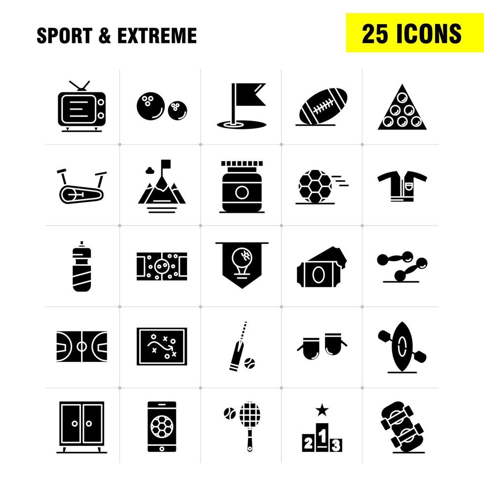 Sport And Extreme Solid Glyph Icons Set For Infographics Mobile UXUI Kit And Print Design Include Football Ball Game Sport Mobile Play Game Online Icon Set Vector