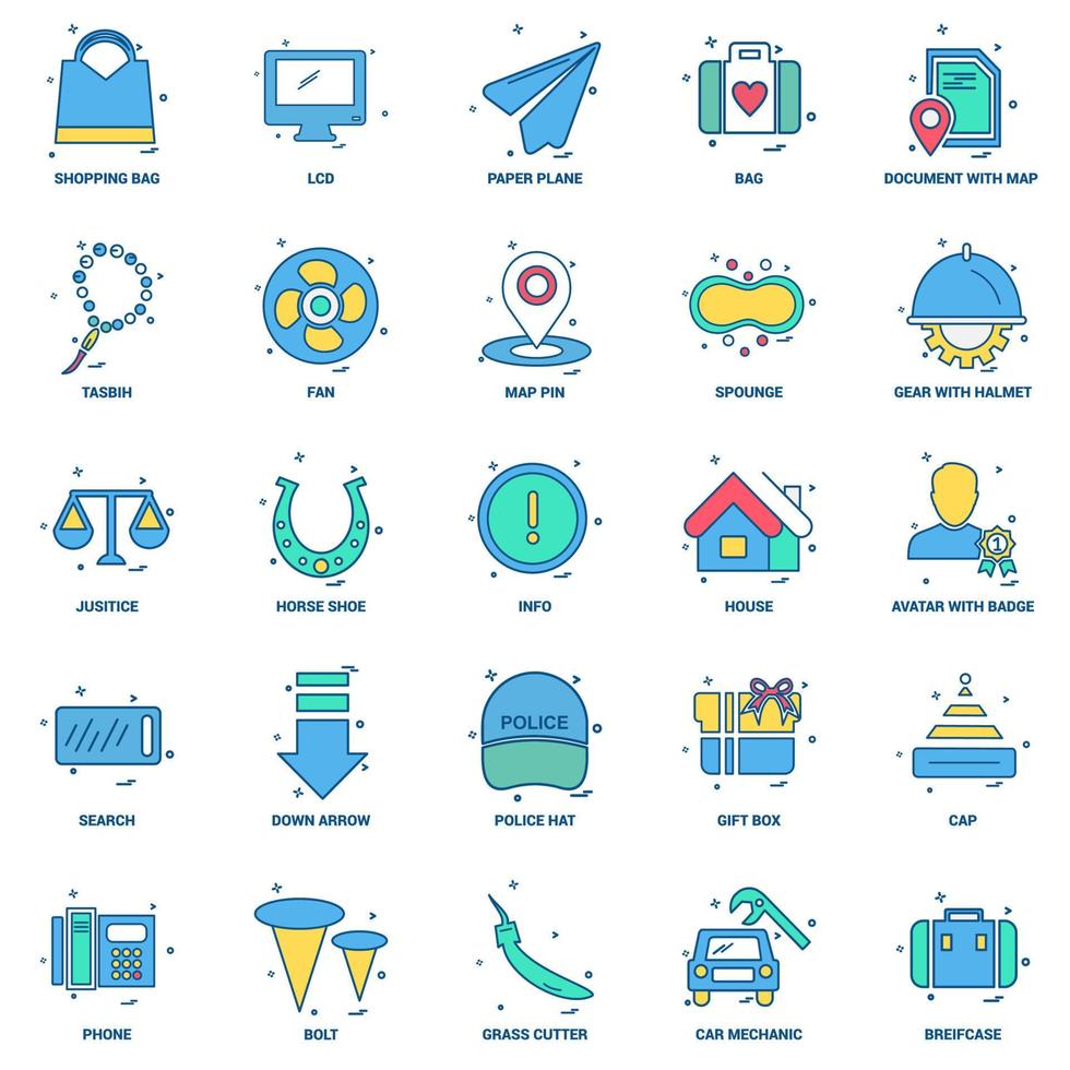 25 conjunto de iconos de color plano de mezcla de concepto de negocio vector