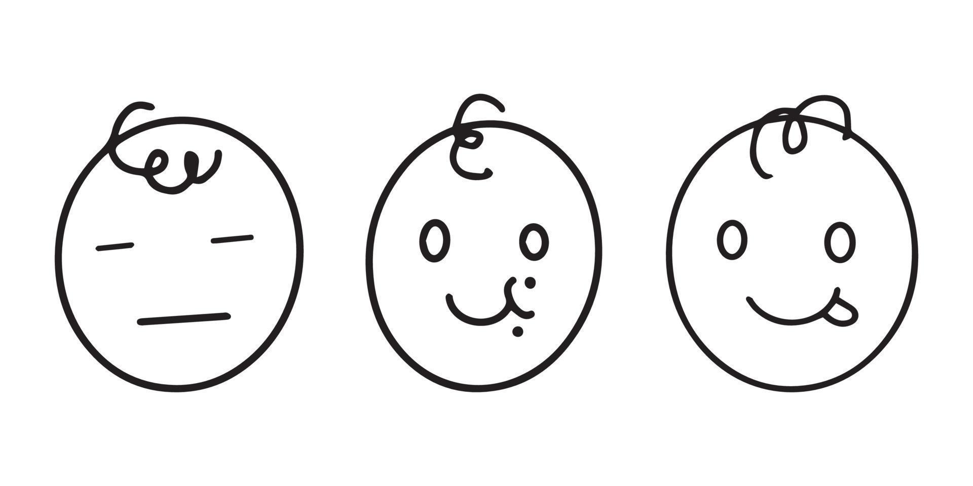 Set of circle facial expression doodle hand drawn with outline. Feeling of emotion vector