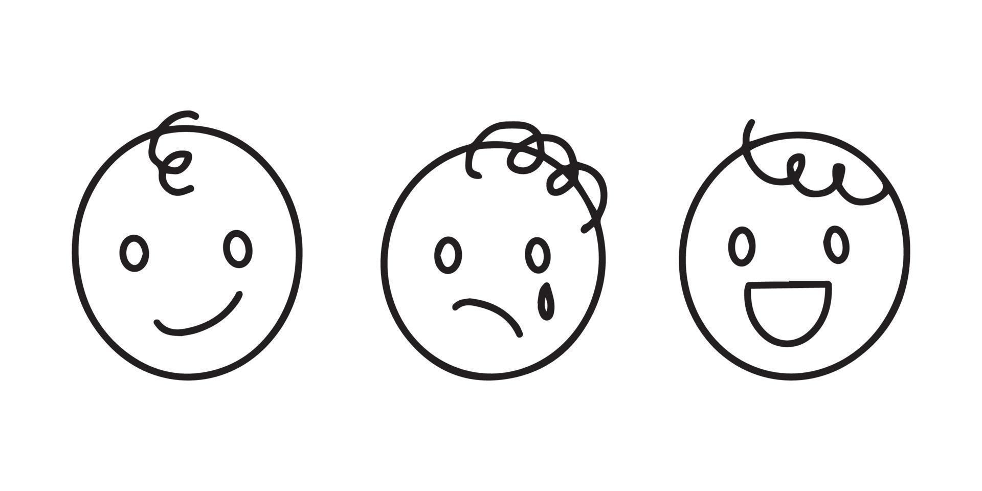 conjunto de círculo expresión facial garabato dibujado a mano con contorno. sentimiento de emoción vector