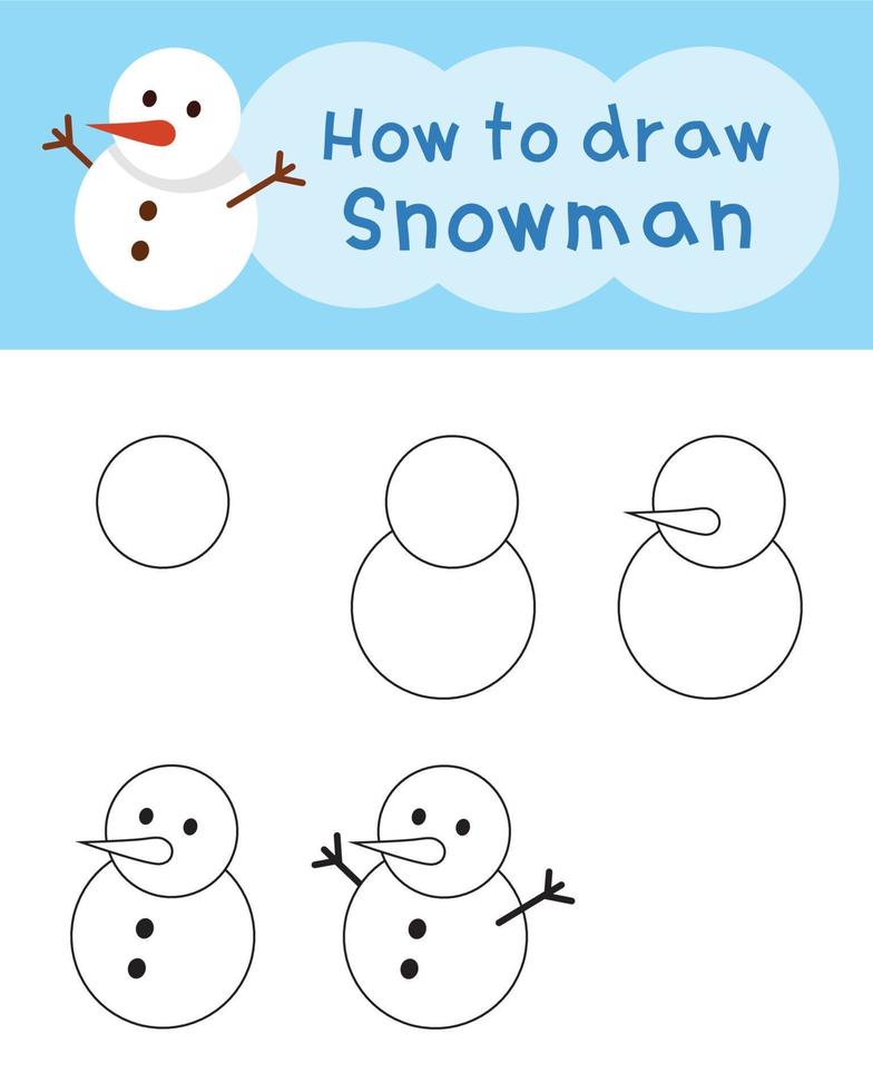 How to draw doodle snowman for Christmas and winter. vector