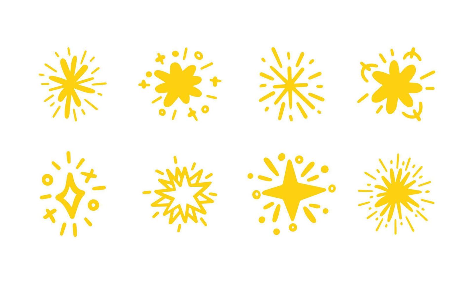 Set of sparkle star and starburst hand-drawn. Doodle style. Vector illustration.
