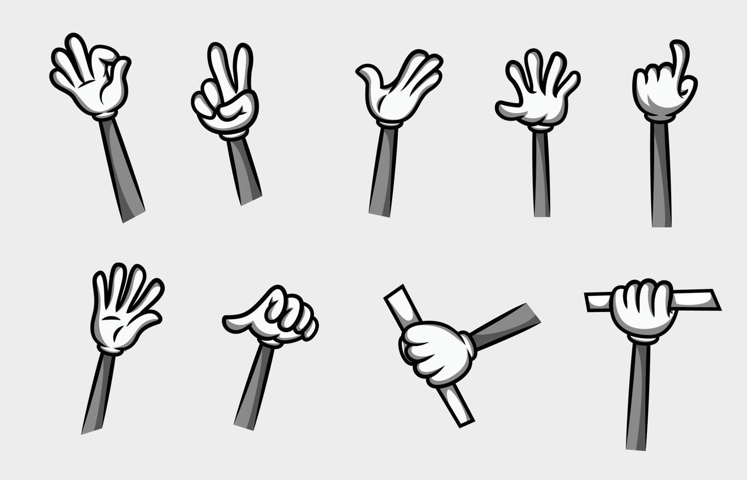 collection of black and white cartoon hands in different poses for