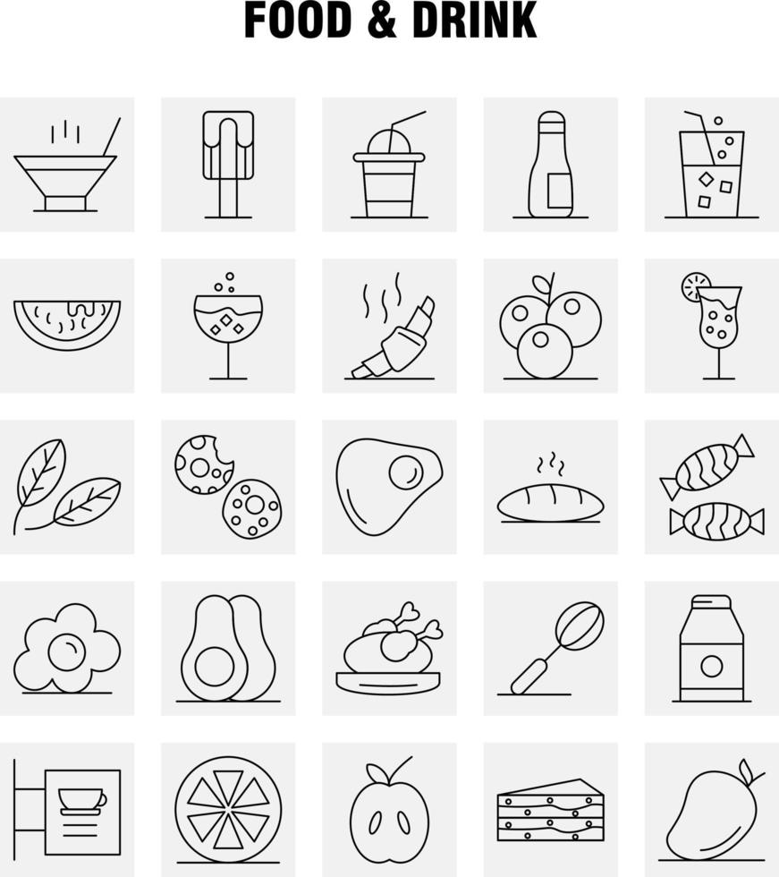 Food And Drink Line Icons Set For Infographics Mobile UXUI Kit And Print Design Include Cocktail Glass Goblet Glass Wine Drink Baking Croissant Icon Set Vector