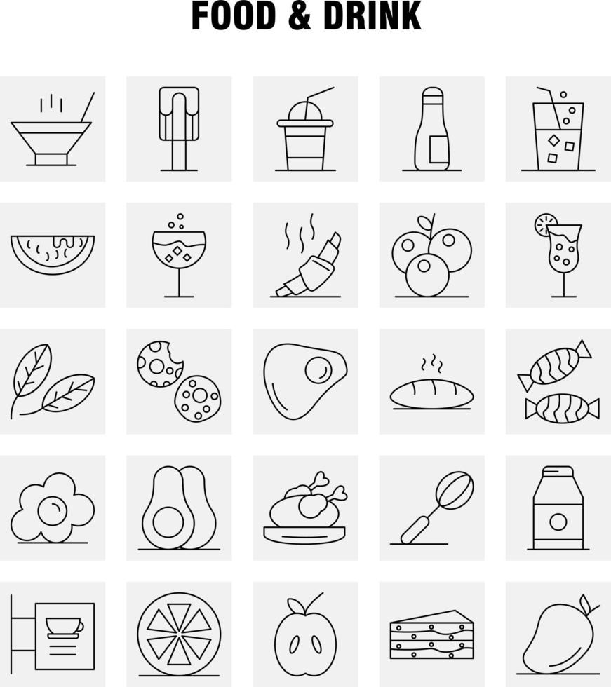 iconos de línea de comida y bebida establecidos para infografía kit uxui móvil y diseño de impresión incluyen copa de cóctel copa de vino bebida de croissant para hornear conjunto de iconos vector