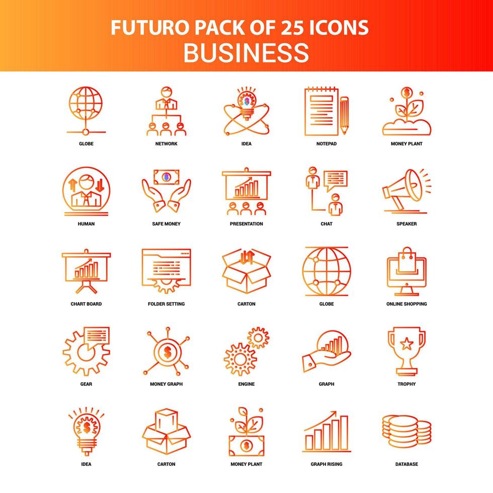 naranja futuro 25 conjunto de iconos de negocios vector