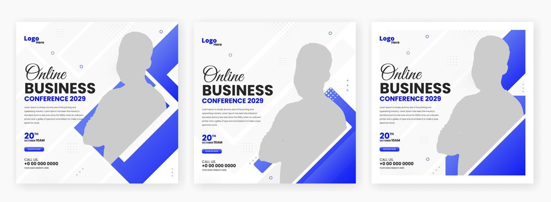 online business conference social media post template design, business webinar social media post vector