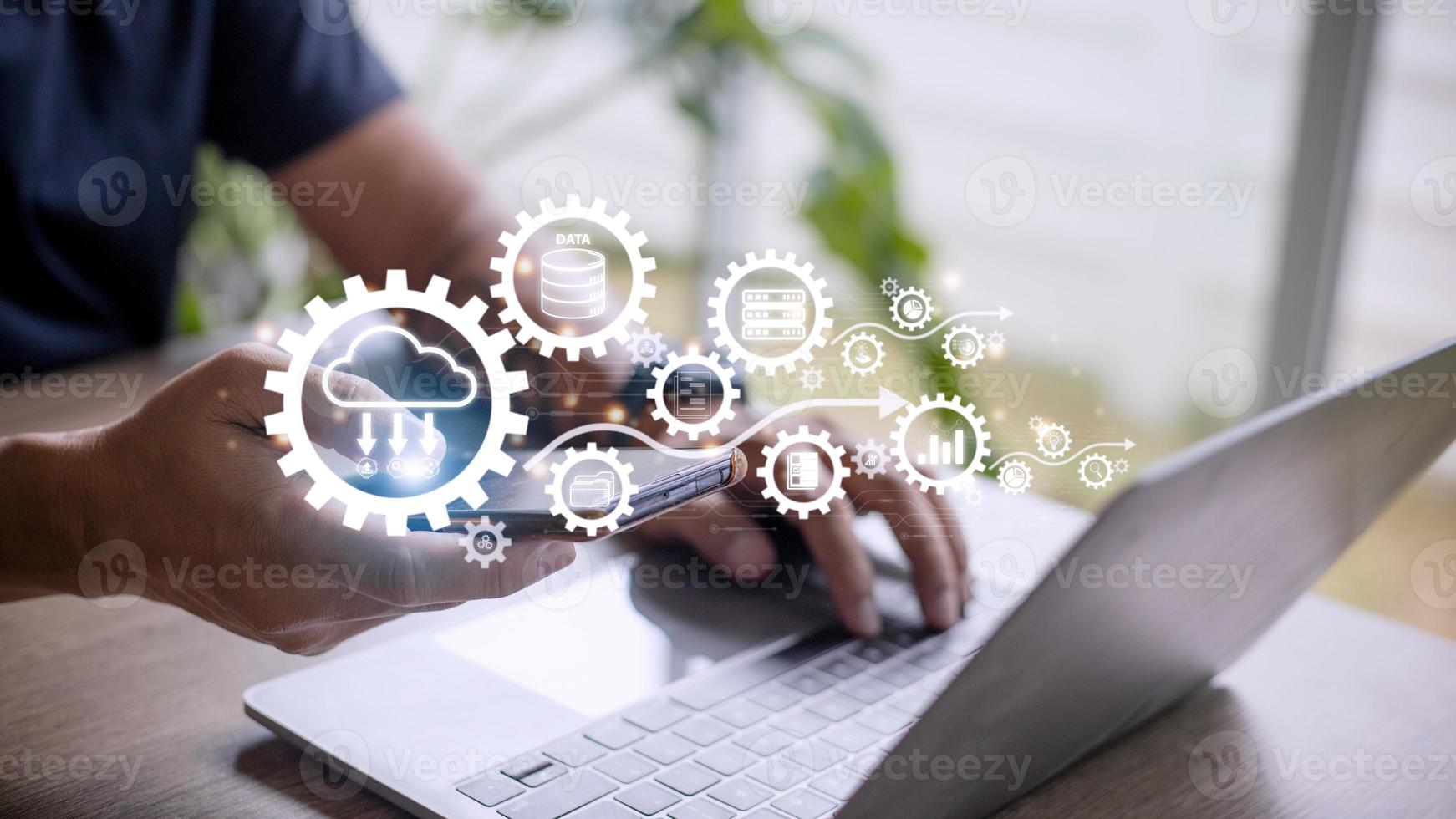 Cloud computing diagram. Cloud technology. Data storage. Networking and internet service concept. photo