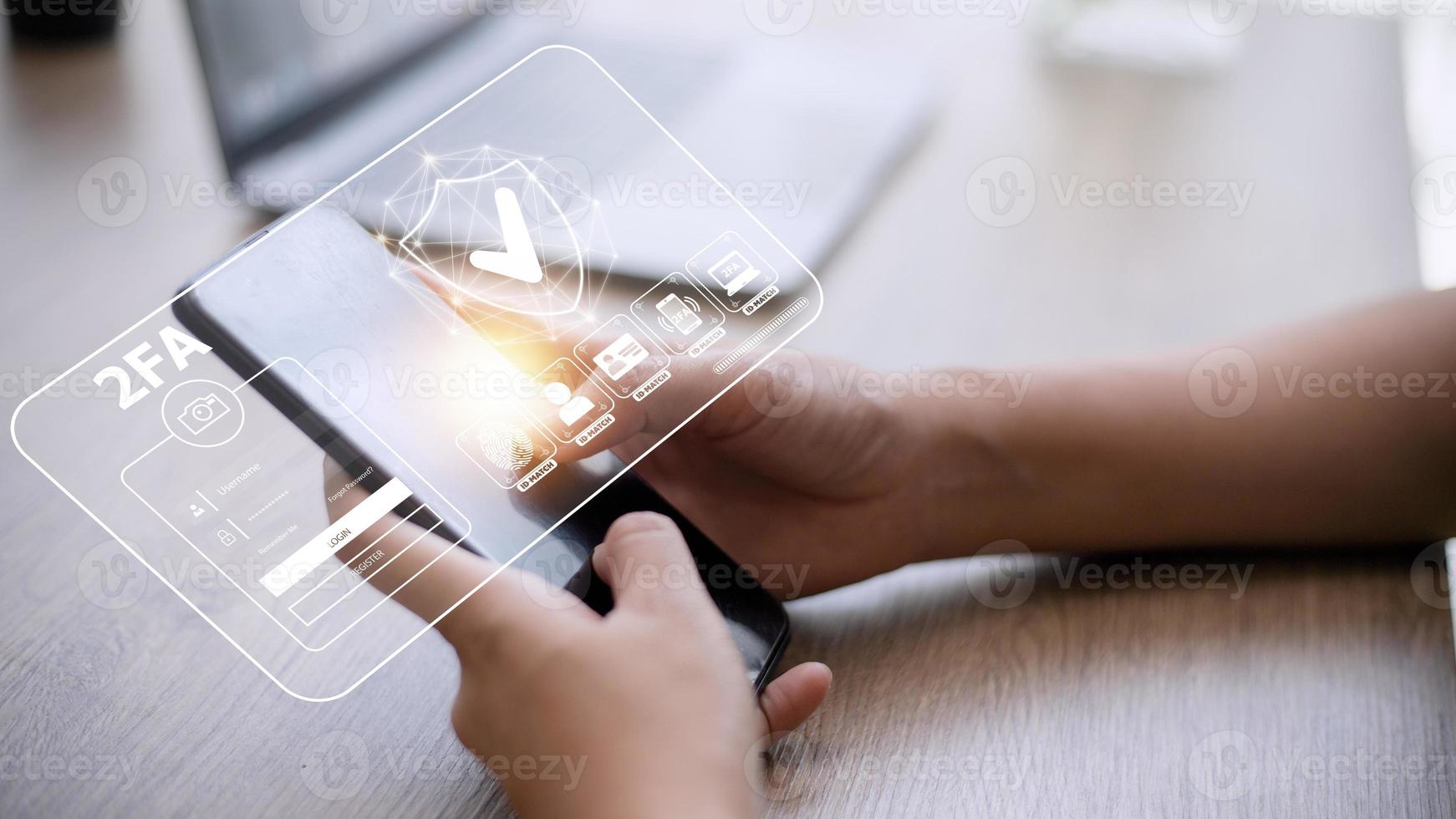 2FA increases the security of your account, Two-Factor Authentication laptop screen displaying a 2fa concept, Privacy protect data and cybersecurity. photo