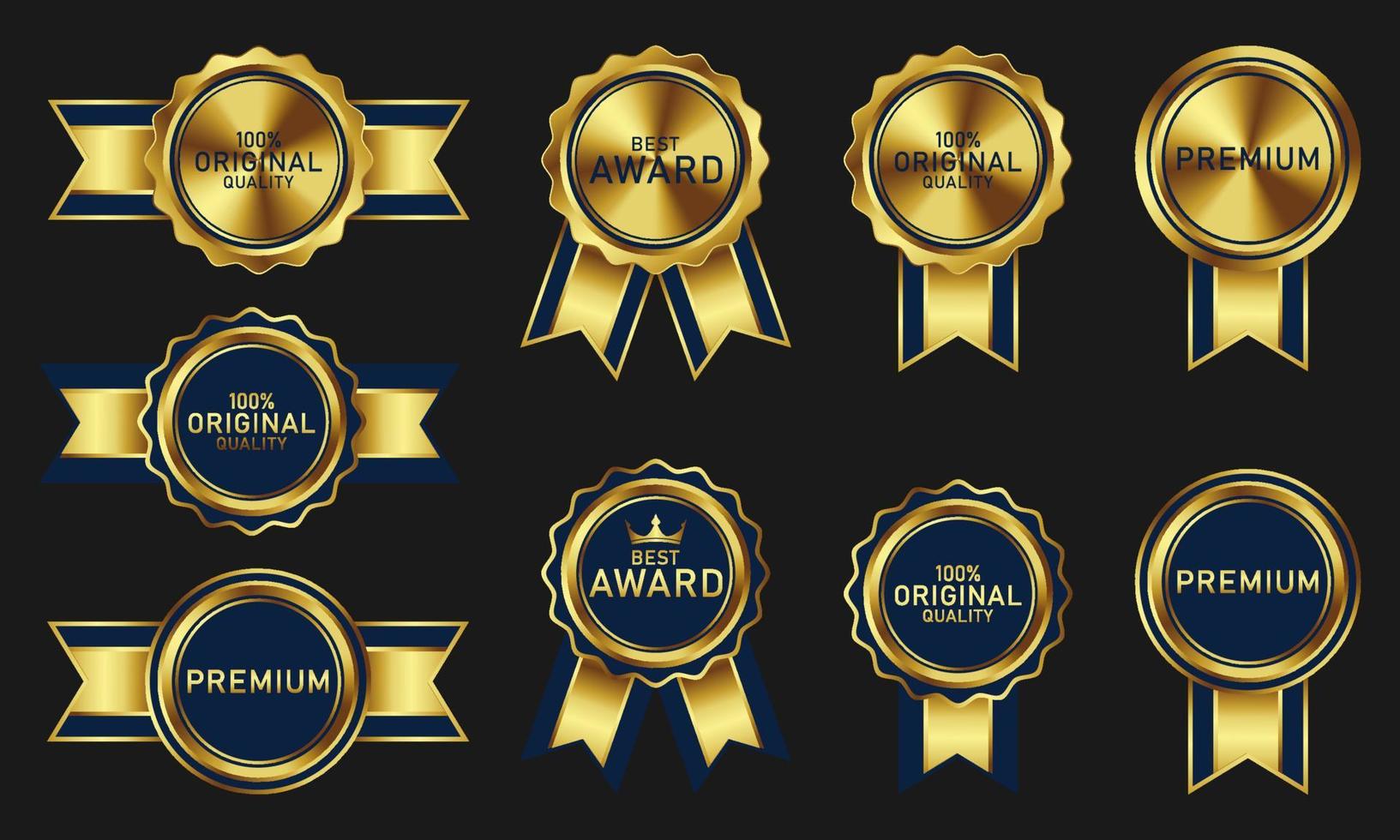 collection of luxury dark blue and gold badge design elements, medals, labels, seals, badges and ornaments vector