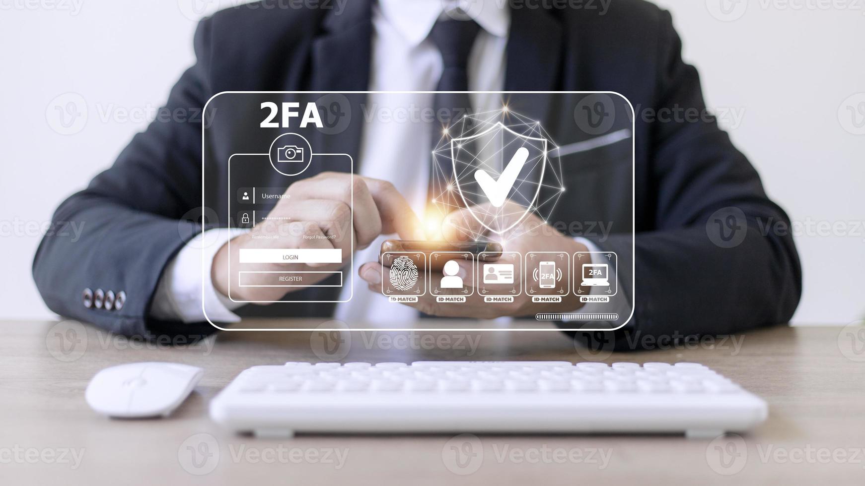 2FA increases the security of your account, Two-Factor Authentication laptop screen displaying a 2fa concept, Privacy protect data and cybersecurity. photo