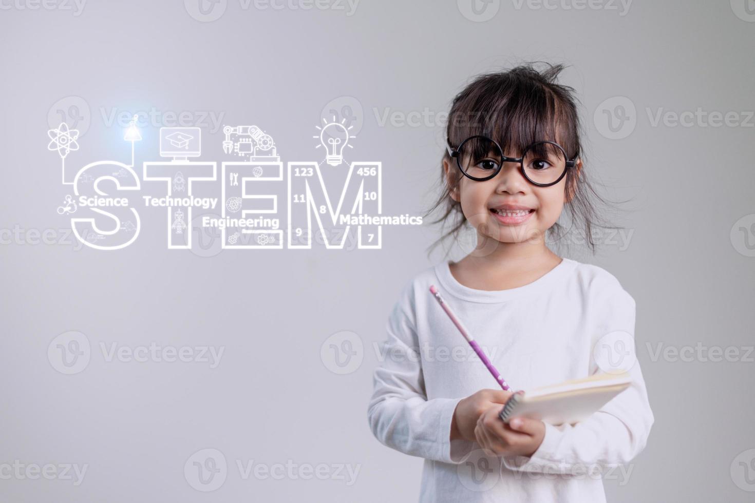 Portrait of happy little Asian child on white background photo