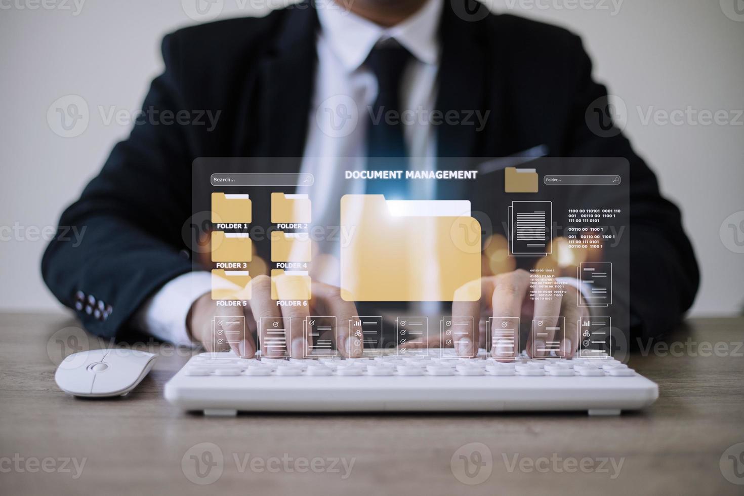 Document management concept. Virtual screen icons Document Management System DMS Online document database, software for efficient archiving, searching and management of company files and data. photo