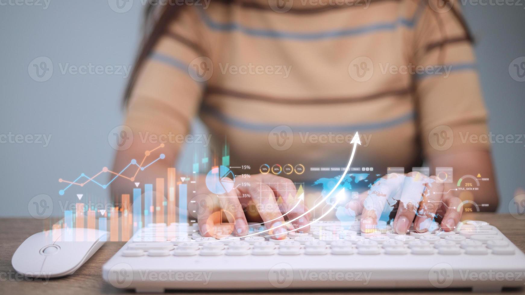 Data Analysis for Business and Finance Concept. Graphic interface showing future computer technology of profit analytic, online marketing research and information report for digital business strategy. photo