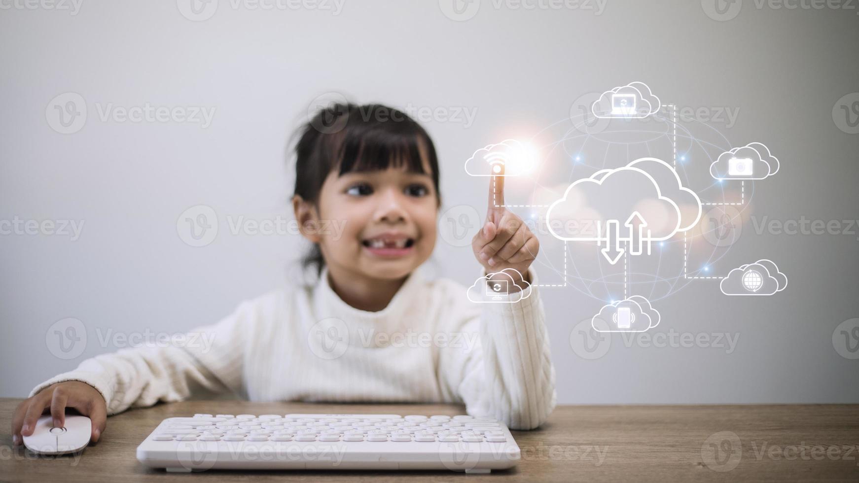 Icon cloud computing network and icon connection data information. Cloud computing and technology concept. photo