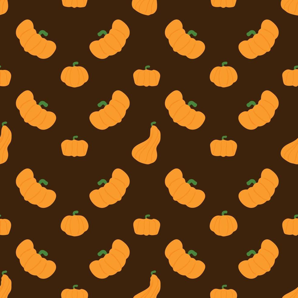 Concept of repeating pumpkins. Seamless pattern. Vector illustration isolated on brown background. Flat. Autumn pattern with pumpkins. Design element
