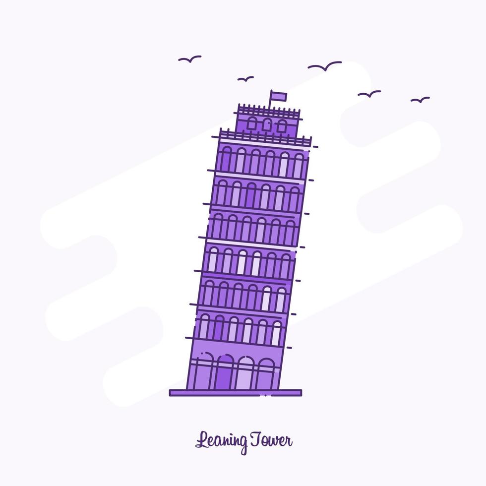 LEANING TOWER Landmark Purple Dotted Line skyline vector illustration