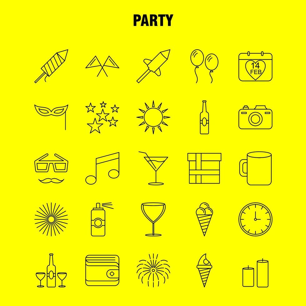 Party Line Icon for Web Print and Mobile UXUI Kit Such as Calendar Birthday Date Year Juice Drink Glass Party Pictogram Pack Vector