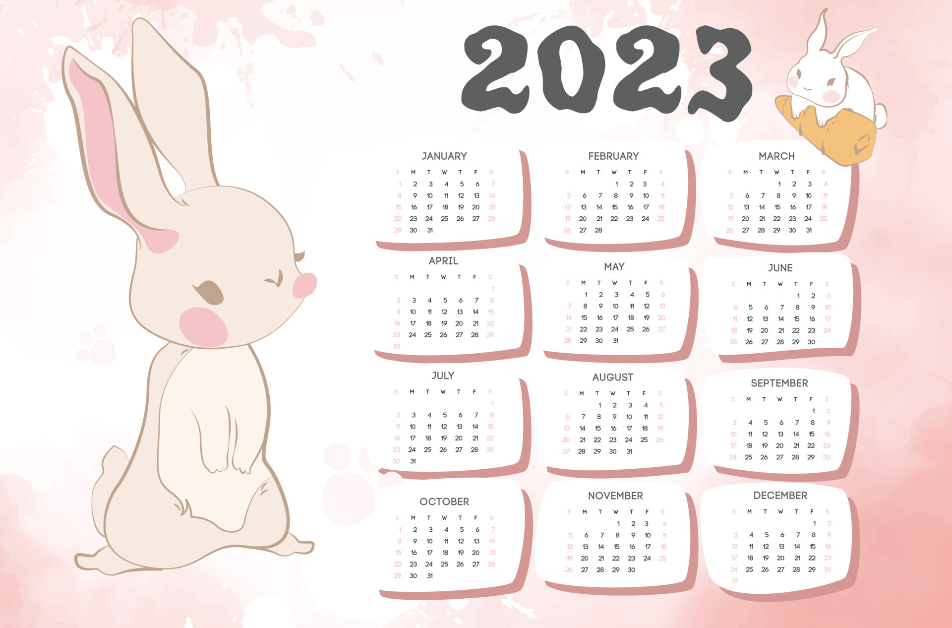 calendar 2023 year of the rabbit. big bunny pictures 14269488 Vector
