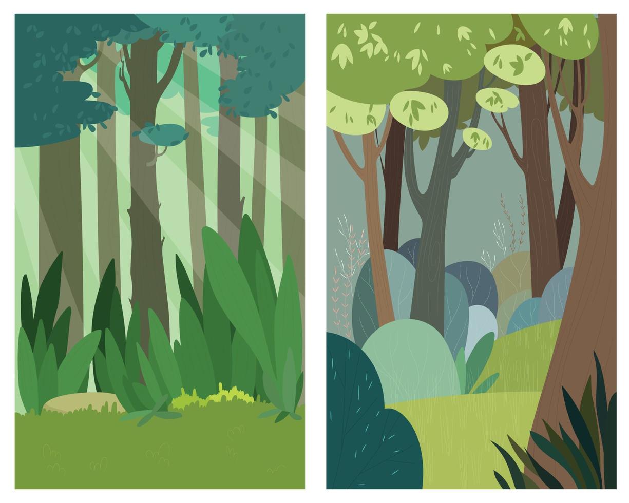 vector de paisaje de dos bosques. adecuado para fondo, página de destino. vista de los árboles en el bosque