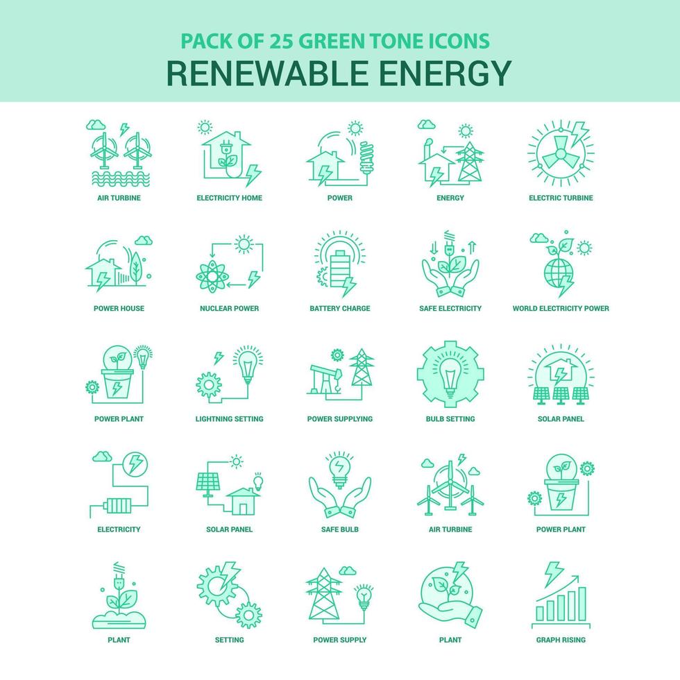 25 conjunto de iconos de energía renovable verde vector