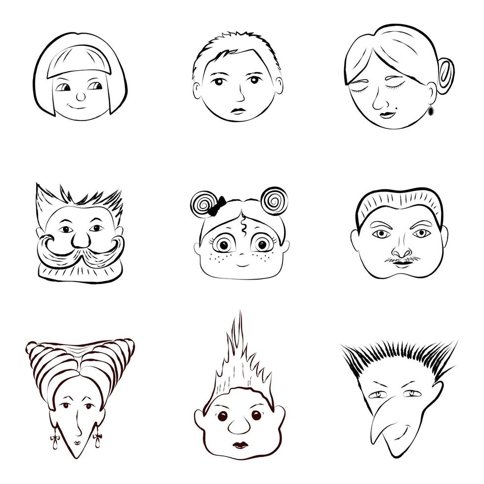 Faces doodle set vector