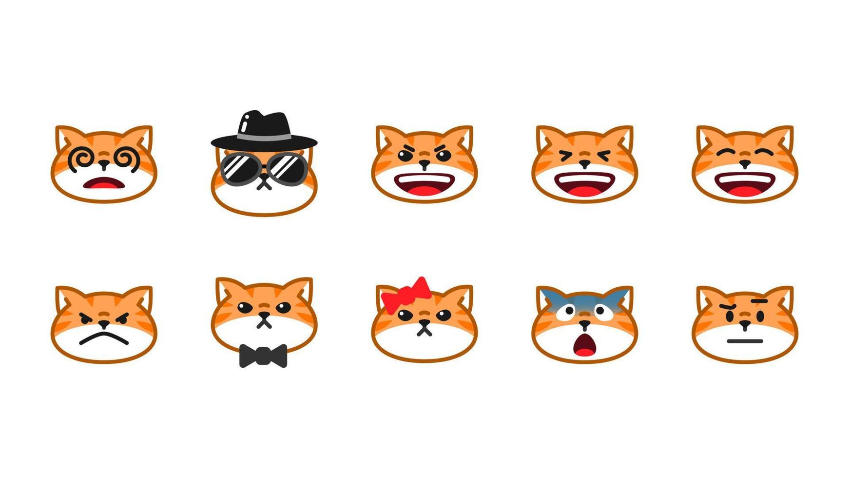 Cute orange cat emoji. Cat faces expression vector